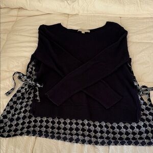 LOFT Navy Sweater with Patterned Side Ties